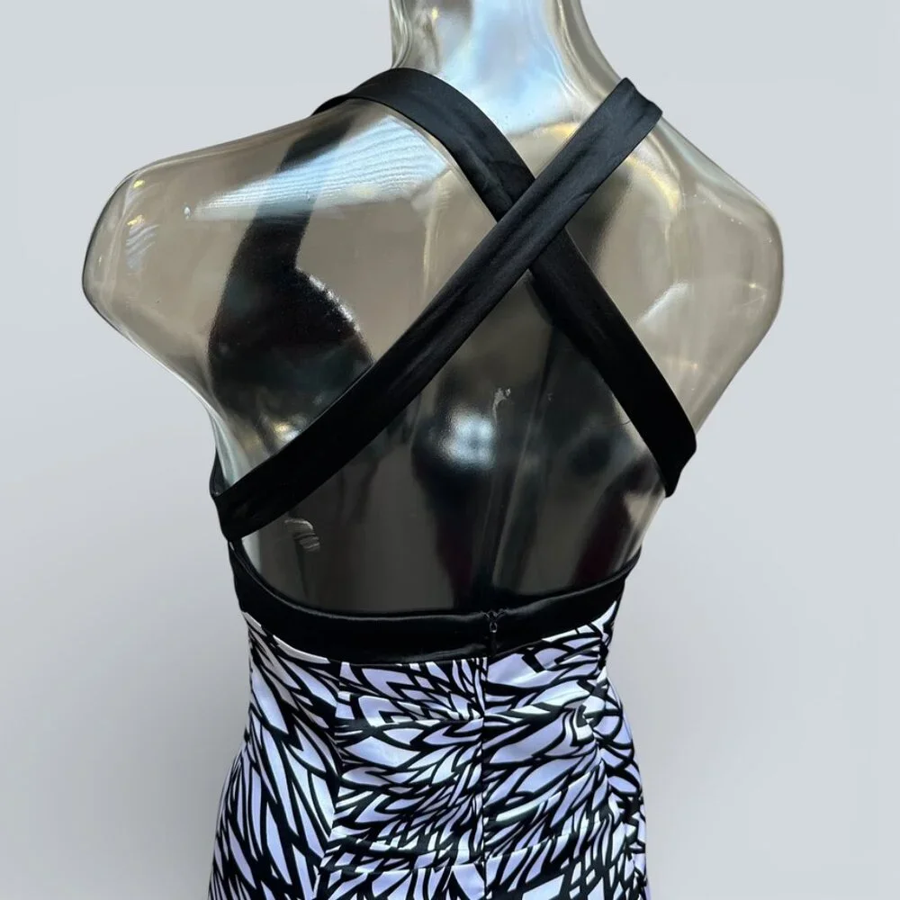 MORGAN & CO Company Black White Criss Cross Back Formal Dress Gown XS Prom - Picture 4 of 8